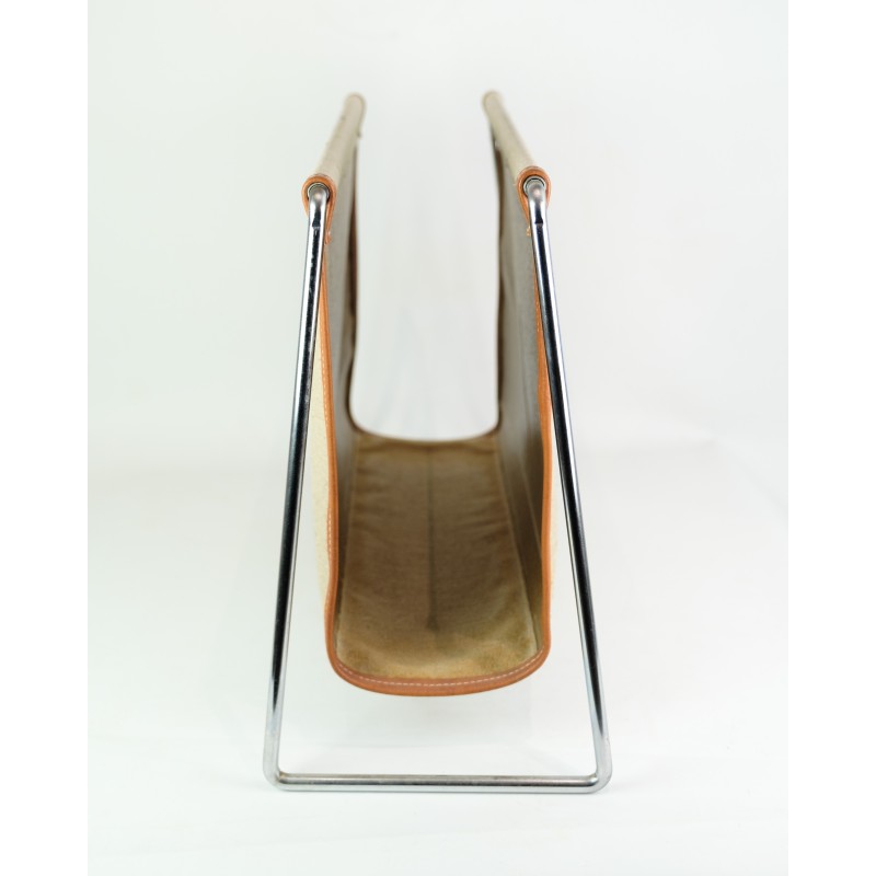 Vintage newspaper holder in steel and canvas by Verner Panton, 1970s