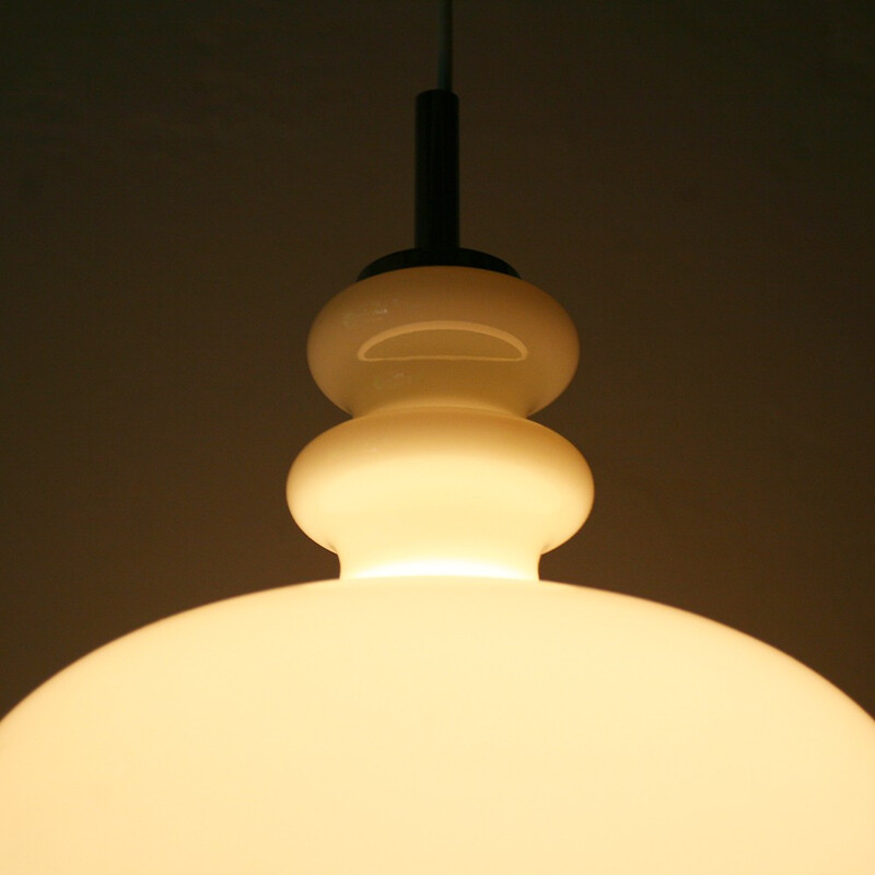 Big Peill & Putzler pendant lamp in opaline - 1960s