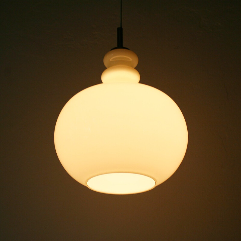 Big Peill & Putzler pendant lamp in opaline - 1960s