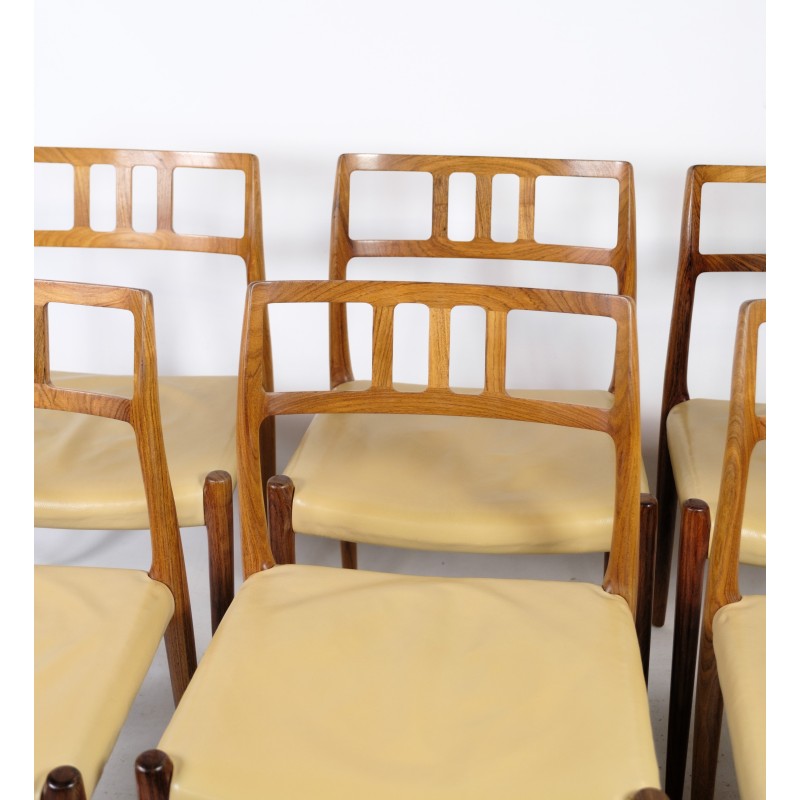 Juego de 6 sillas de comedor vintage de palisandro modelo 79 de Niels O. Møller, 1960