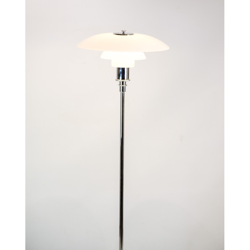 Vintage floor lamp in chrome and opal glass by Poul Henningsen for Louis Poulsen