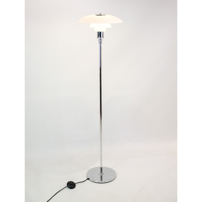 Vintage floor lamp in chrome and opal glass by Poul Henningsen for Louis Poulsen