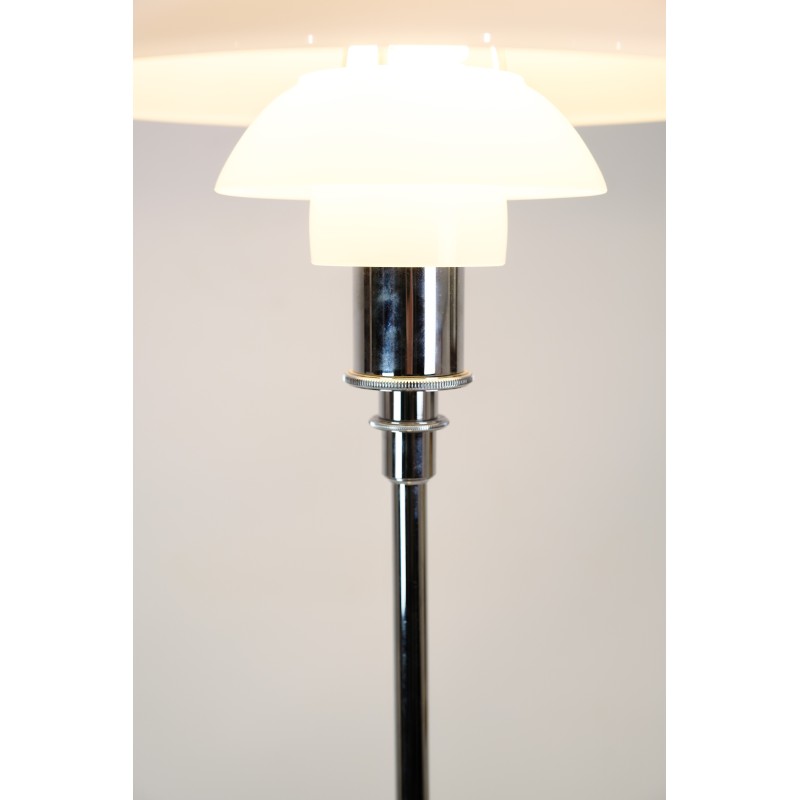 Vintage floor lamp in chrome and opal glass by Poul Henningsen for Louis Poulsen