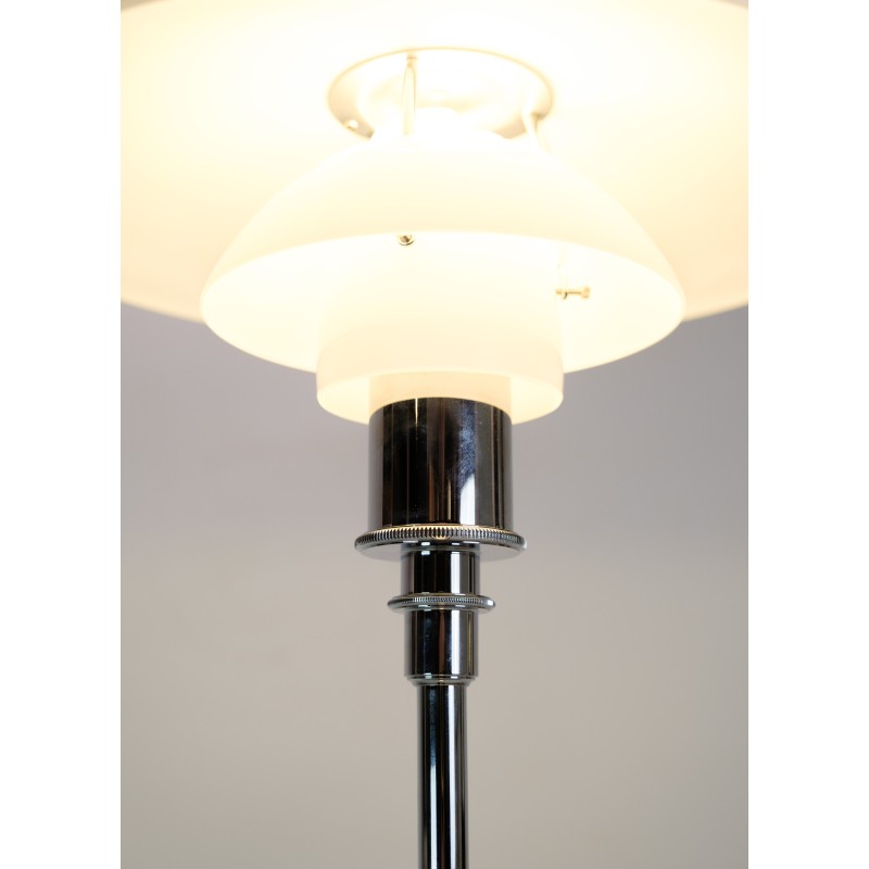 Vintage floor lamp in chrome and opal glass by Poul Henningsen for Louis Poulsen