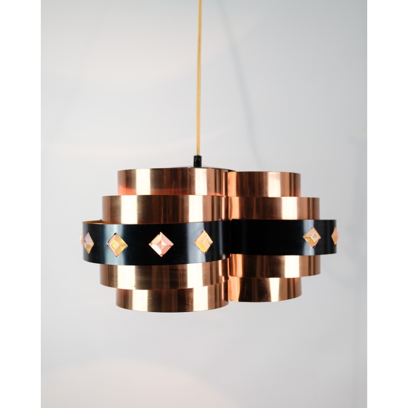 Vintage copper pendant lamp by Werner Schou for Coronell Elektro, 1970s