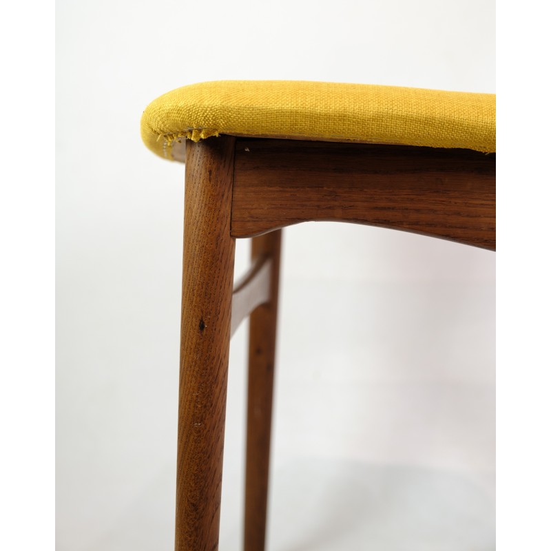 Set of 4 vintage chairs in teak and yellow fabric, Denmark 1960s