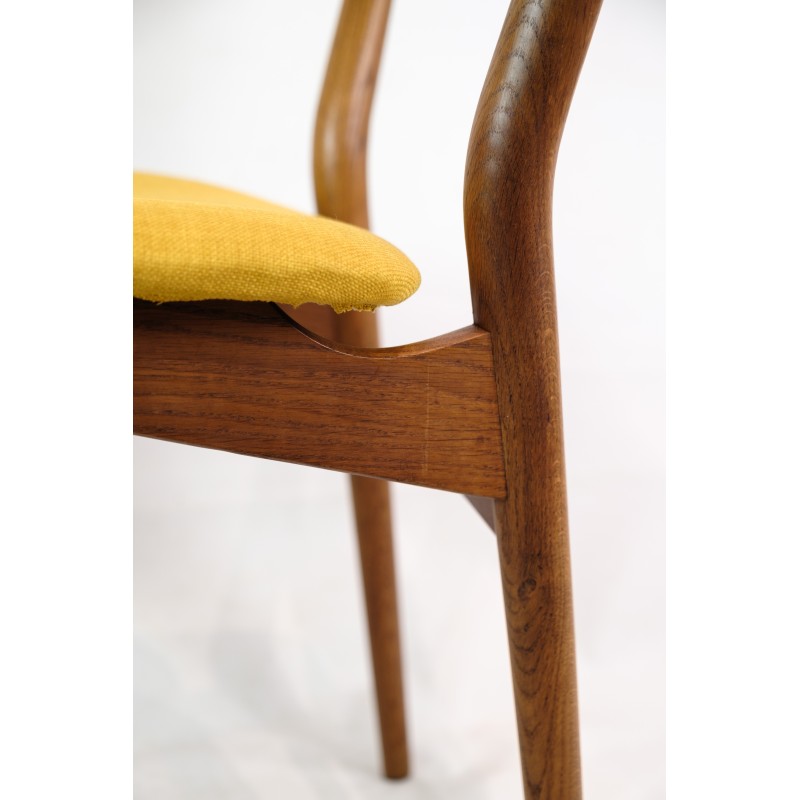 Set of 4 vintage chairs in teak and yellow fabric, Denmark 1960s