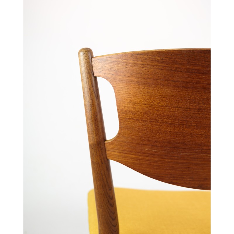 Set di 4 sedie vintage in teak e tessuto giallo, Danimarca 1960