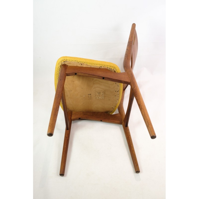 Juego de 4 sillas vintage en teca y tela amarilla, Dinamarca años 60