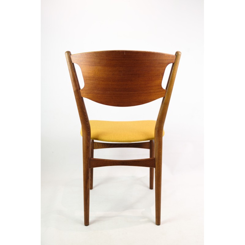 Set of 4 vintage chairs in teak and yellow fabric, Denmark 1960s