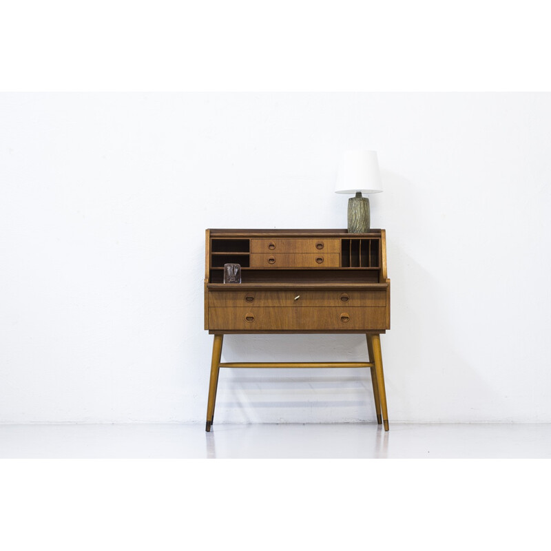 Swedish writing desk in teak with beech feet - 1960s