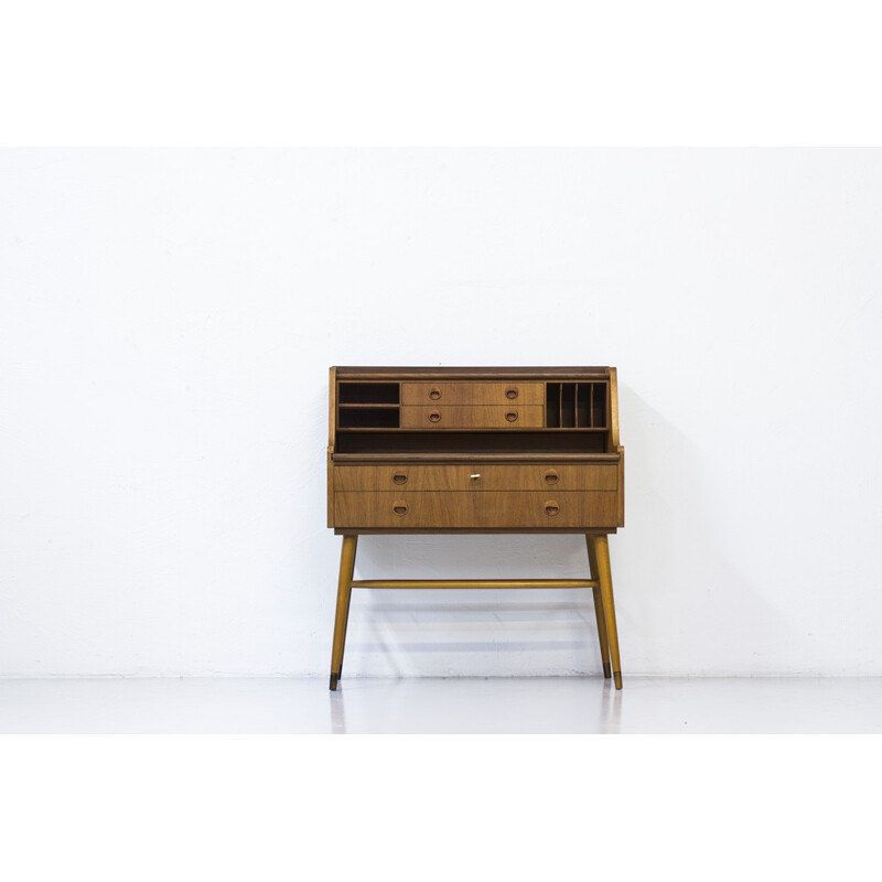 Swedish writing desk in teak with beech feet - 1960s