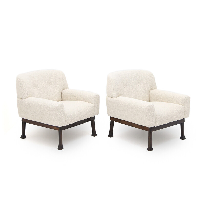 Pair of vintage "Allegra" armchairs in wool bouclé by Piero Ranzoni for Elam, 1960s