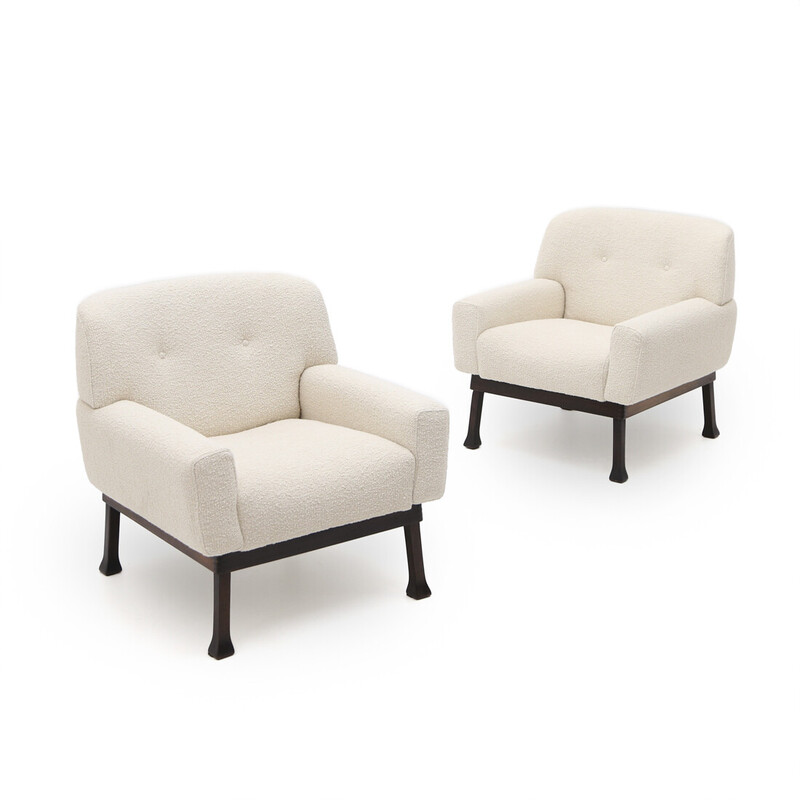 Pair of vintage "Allegra" armchairs in wool bouclé by Piero Ranzoni for Elam, 1960s