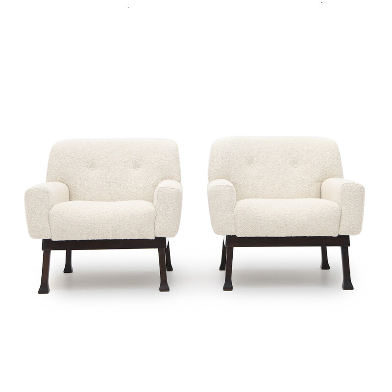 Pair of vintage "Allegra" armchairs in wool bouclé by Piero Ranzoni for Elam, 1960s