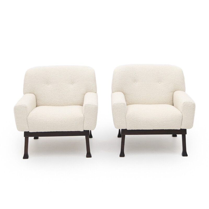 Pair of vintage "Allegra" armchairs in wool bouclé by Piero Ranzoni for Elam, 1960s