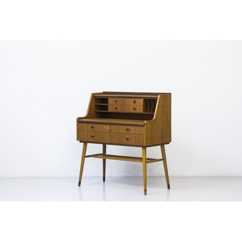 Swedish writing desk in teak with beech feet - 1960s