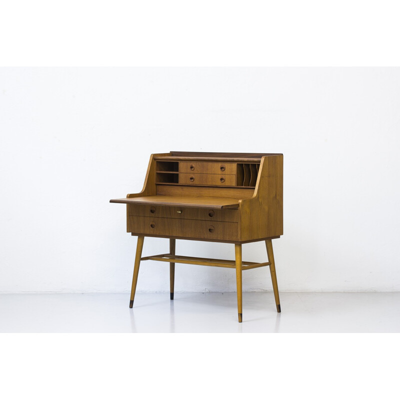 Swedish writing desk in teak with beech feet - 1960s
