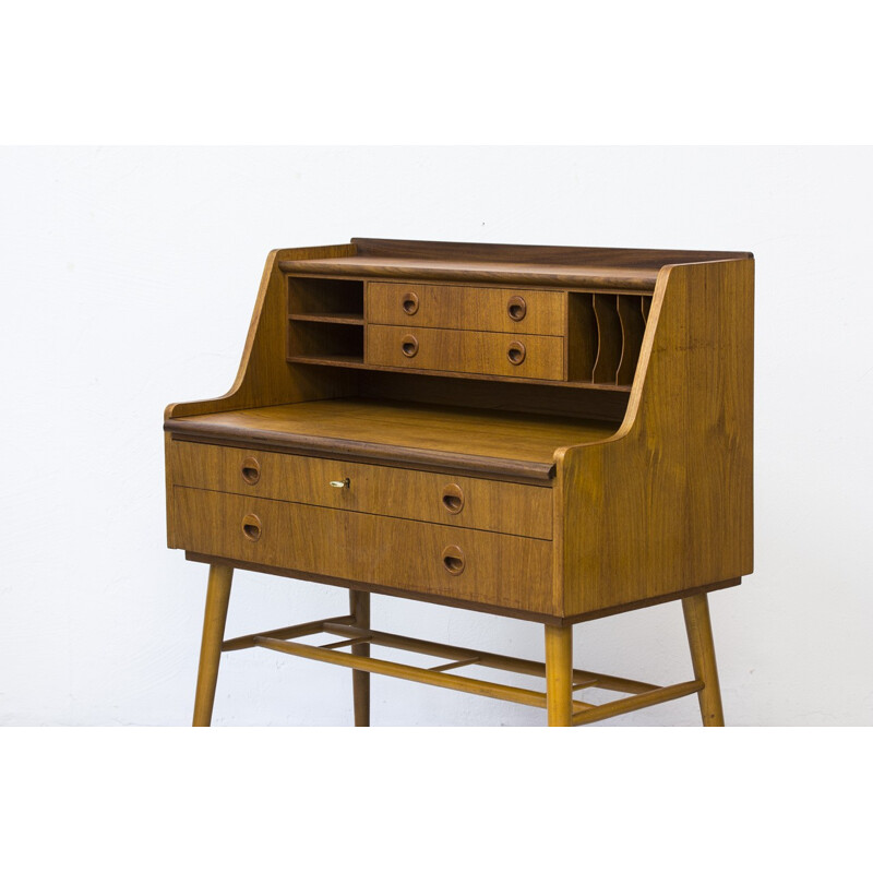 Swedish writing desk in teak with beech feet - 1960s