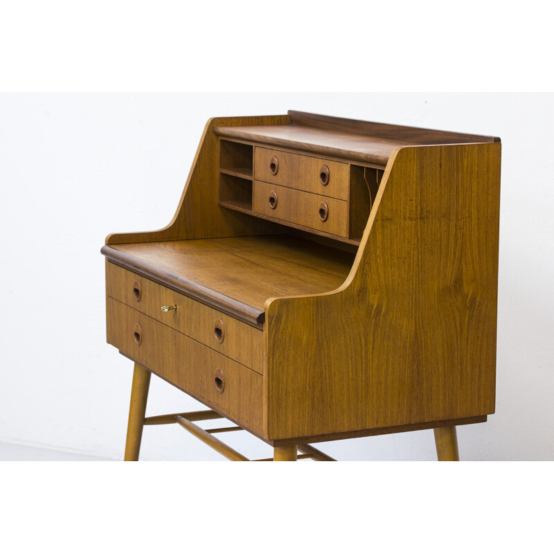 Swedish writing desk in teak with beech feet - 1960s