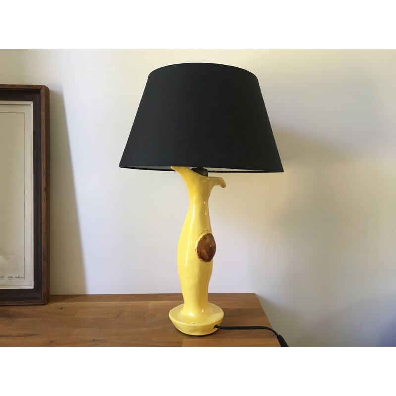 Vintage-Handwerkslampe aus Keramik und Stoff