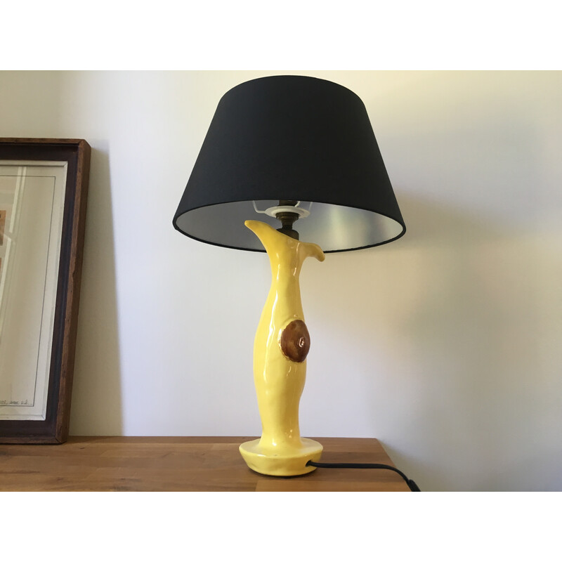 Vintage-Handwerkslampe aus Keramik und Stoff