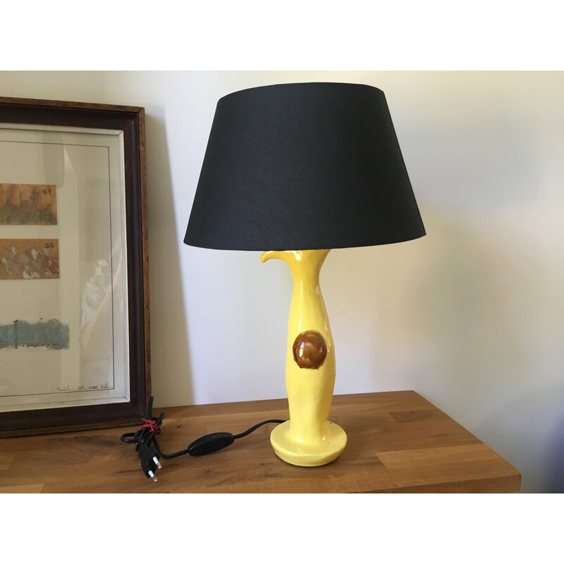 Lampe artisanale vintage en céramique et tissu