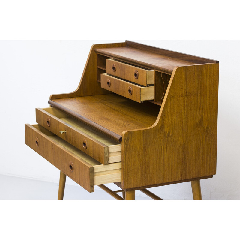 Swedish writing desk in teak with beech feet - 1960s