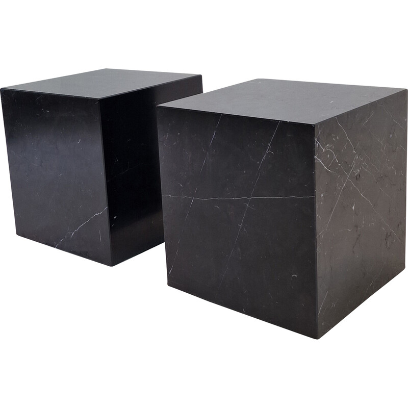 Vintage side table in black marble, Italy 1980s