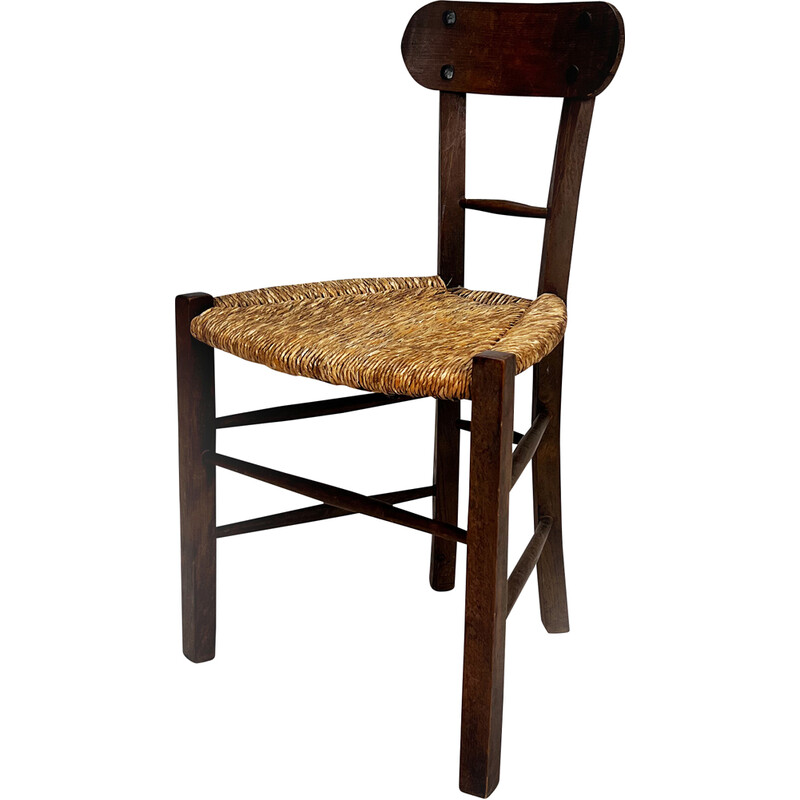 Vintage Hollandse stoel van eikenhout en riet, 1900