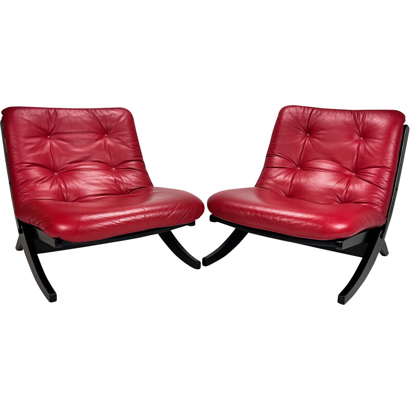 Cadeira de sala Vintage preta e vermelha, 1970