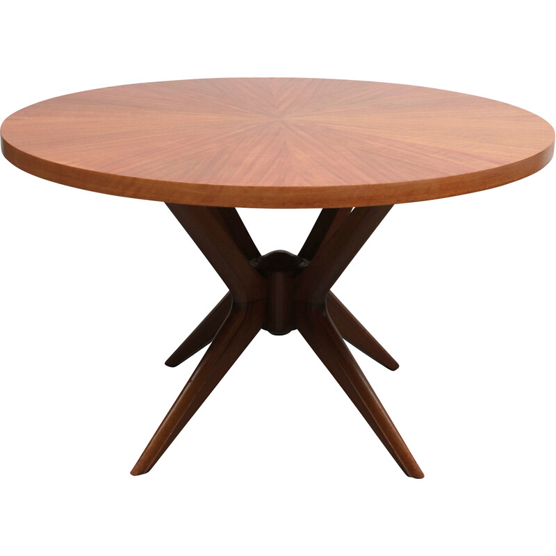 Vintage round walnut coffee table, 1950s