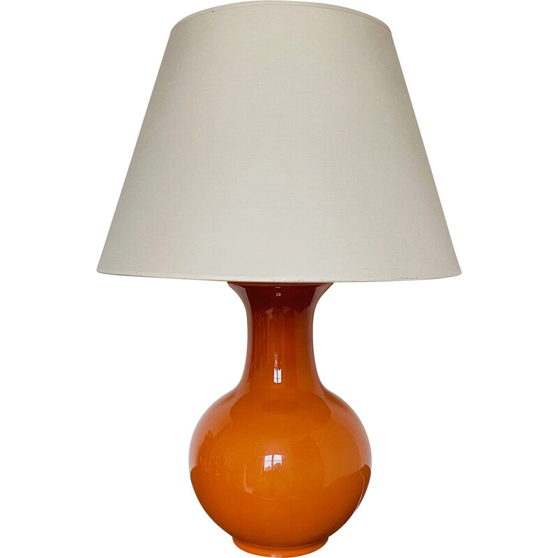 Lampada vintage in ceramica arancione, Francia anni '80