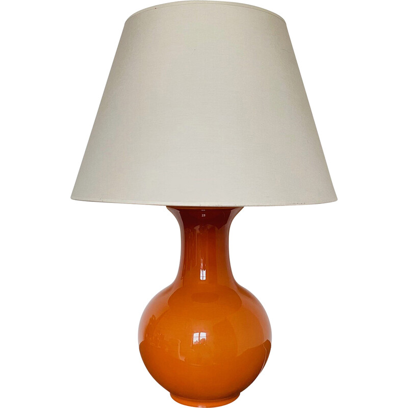 Lampe vintage en céramique orange, France 1980