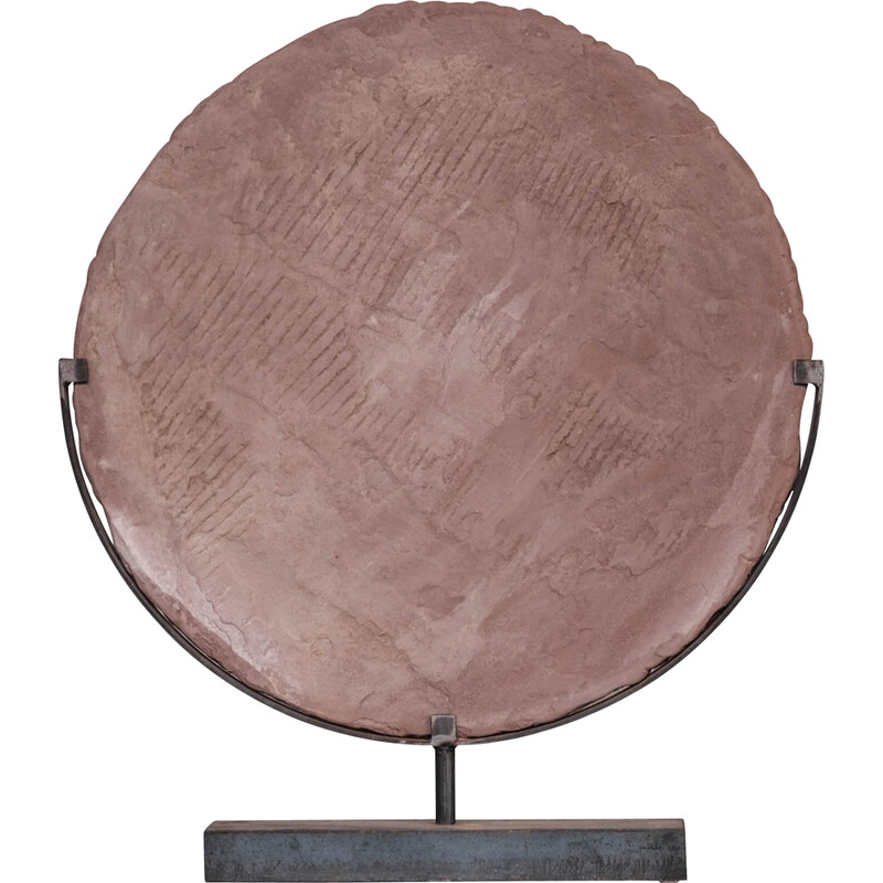 Vintage stenen cirkel specimen met ijzeren standaard, België