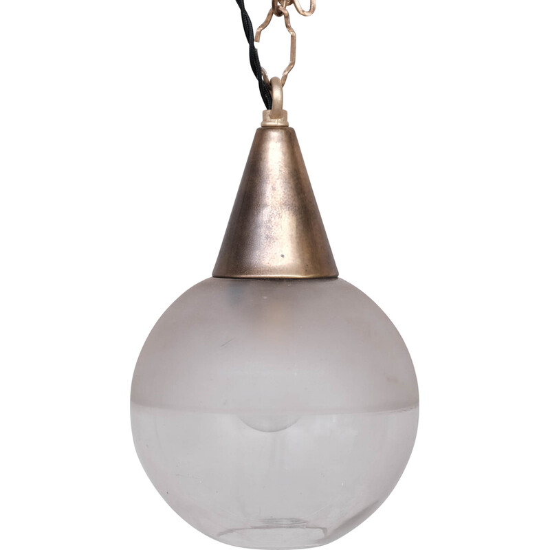 Vintage two-tone brass pendant lamp, France 1920s