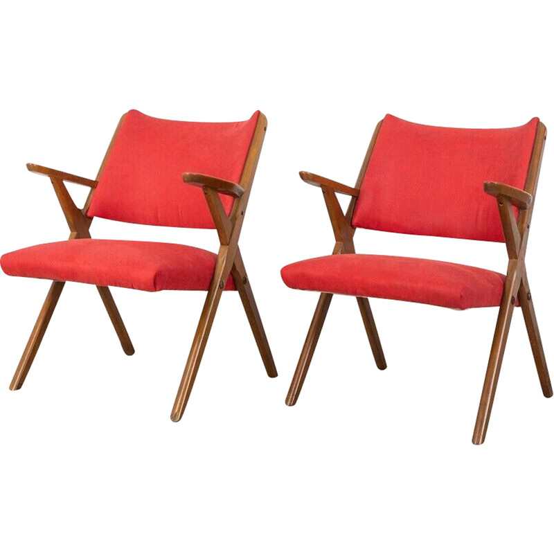 Pair of vintage beech and leather armchairs for Dal Vera, 1960s