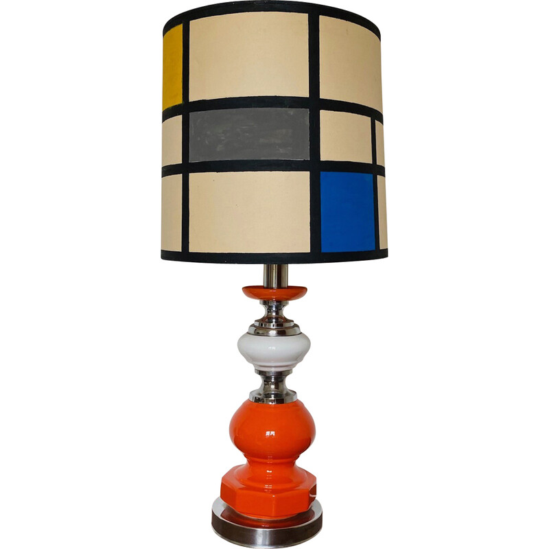 Vintage Mcm table lamp in ceramic and chrome, Belgium 1970s