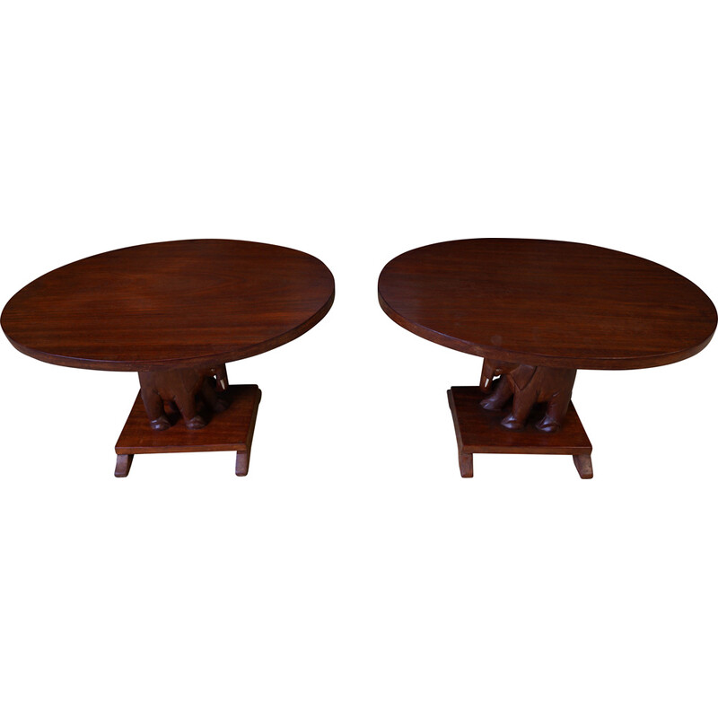 Paire de tables d'appoint vintage en acajou, Nigeria 1950-1960