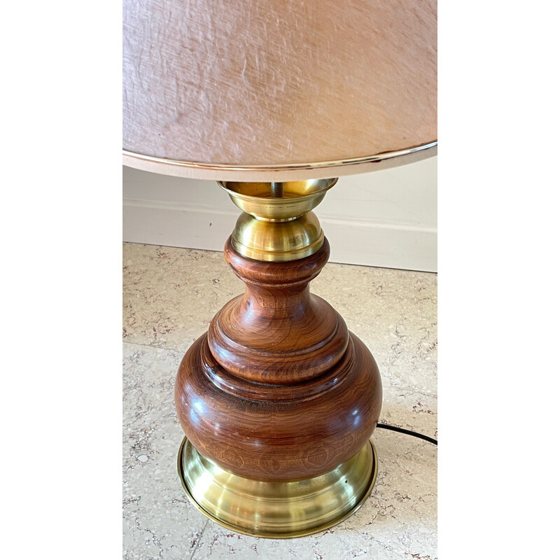 Vintage wood and brass lamp, 1980