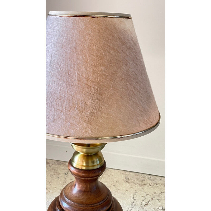 Vintage wood and brass lamp, 1980