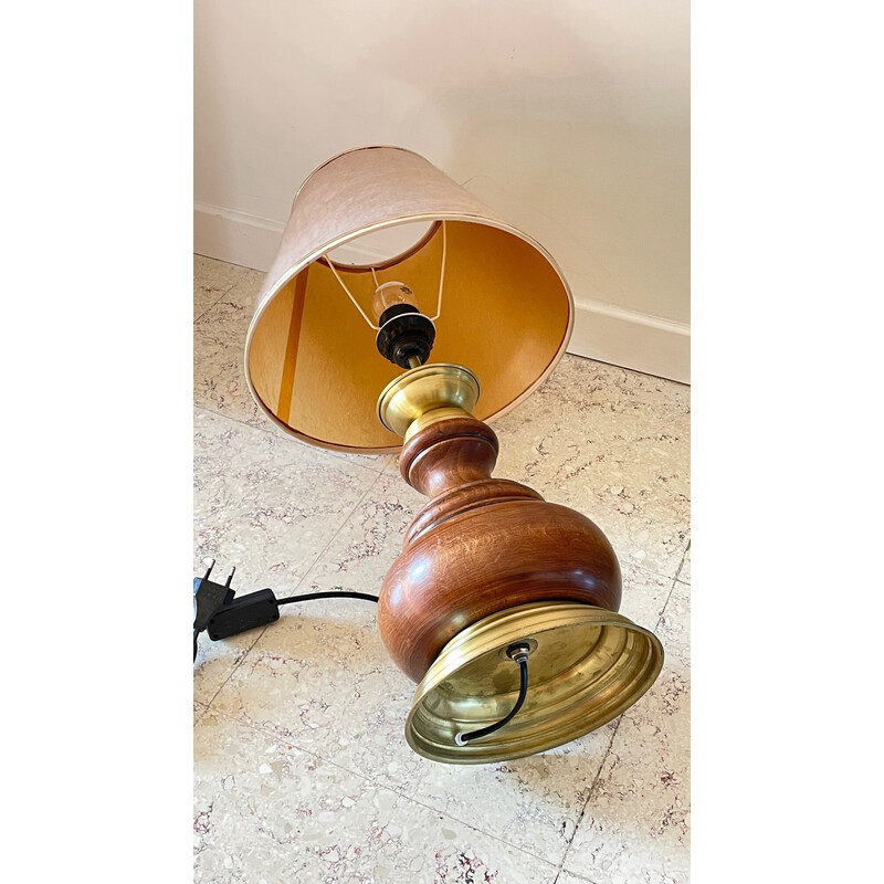 Lampada vintage in legno e ottone, 1980