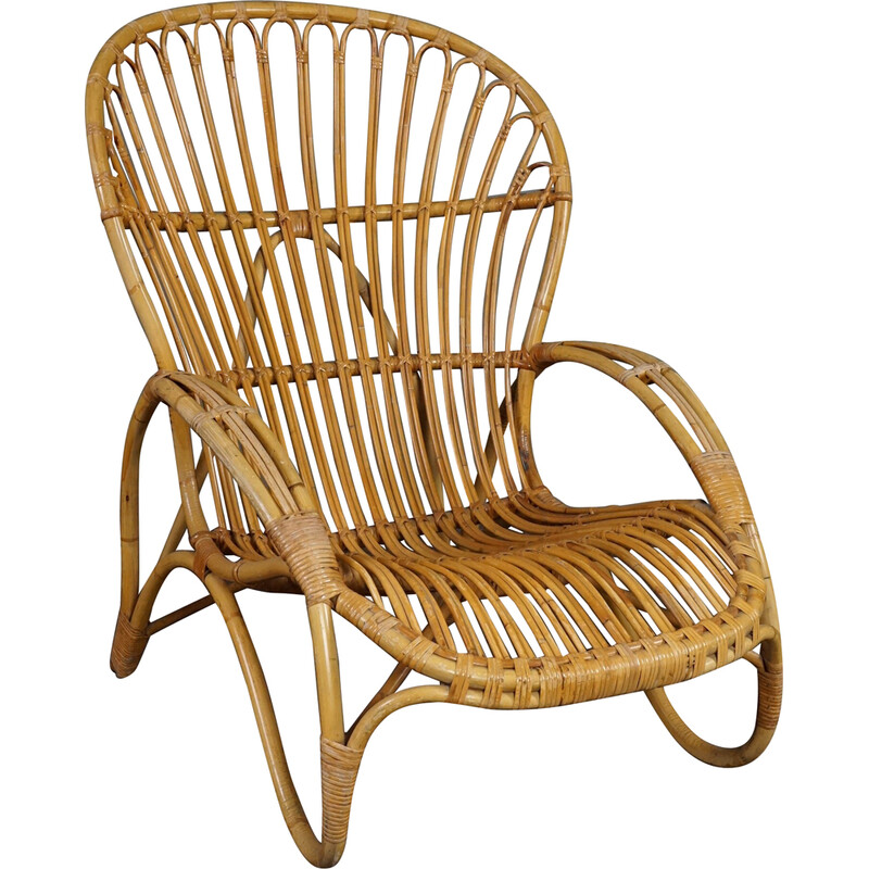 Poltrona vintage in rattan di Rohé Noordwolde, Paesi Bassi 1950