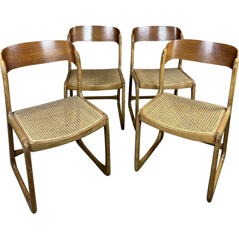 Set of 4 vintage Baumann wooden chairs, 1960s