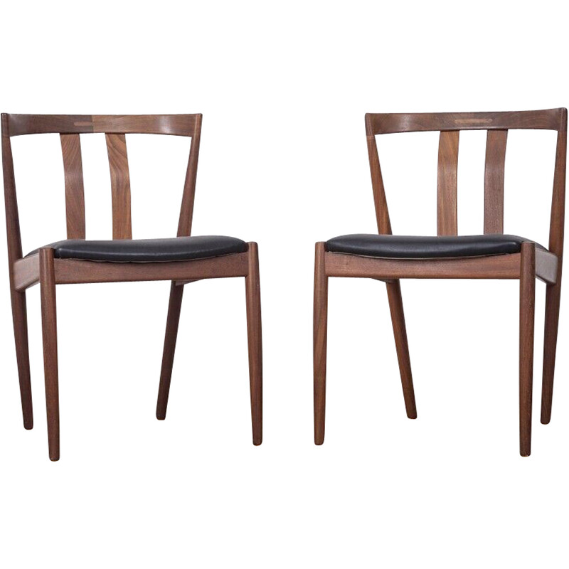 Pair of vintage teak and black leather chairs, Denmark 1960s