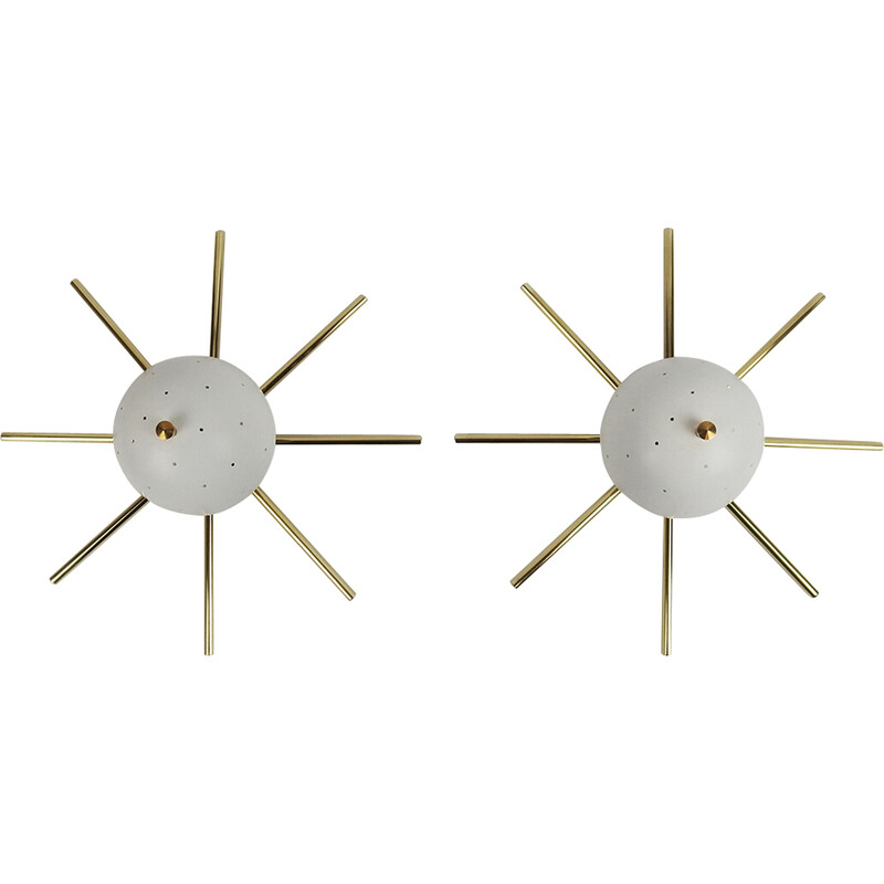 Pair of vintage wall lamps in steel and brass, France 1950s