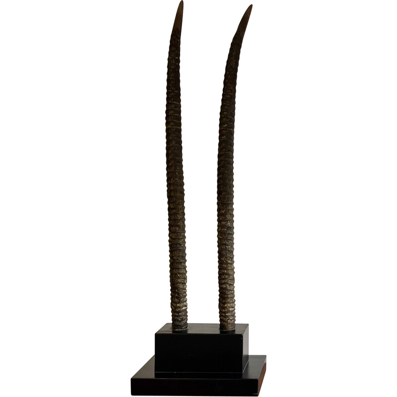 Vintage plinth with 2 oryx horns in ebony