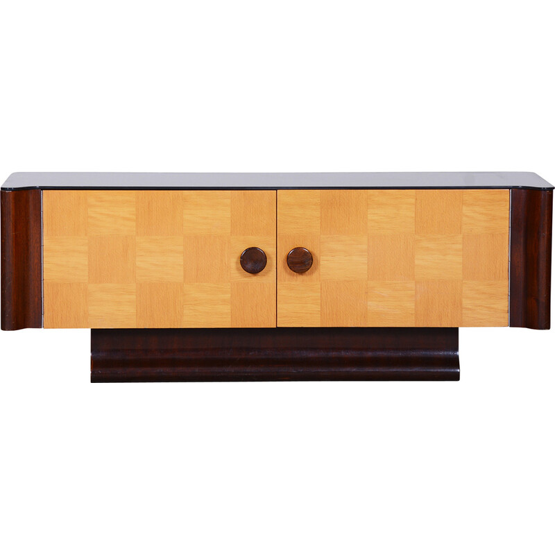 ArtDeco vintage checkered inlay cabinet by Jindrich Halabala, Czechoslovakia 1940s