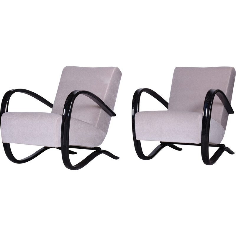 Pair of vintage grey H-269 armchairs by Jindrich Halabala for Up Zavody, Czechoslovakia 1930s