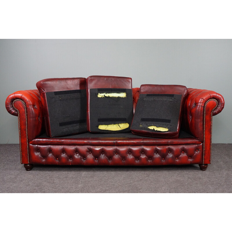 Divano Chesterfield in pelle di mucca rossa vintage